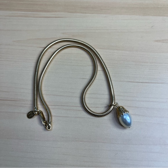 EUC PARK LANE Vintage Pearl Drop Gold Snake Chain Necklace - Picture 3 of 6